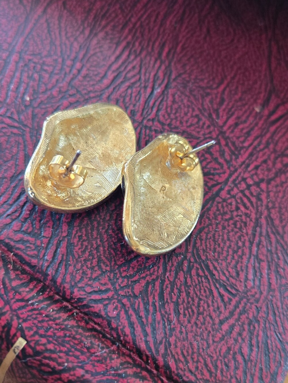 Vintage Black Enamel Gold Tone Fan Earrings | Art Deco Inspired Statement Studs - Picture 3 of 5